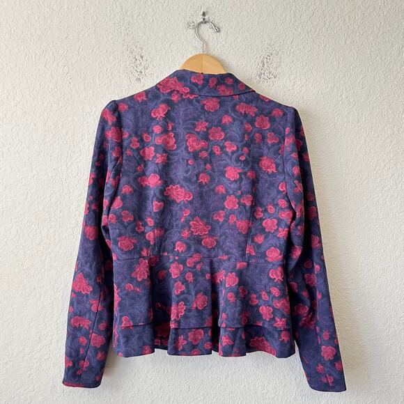 MODCLOTH Blazer Jacket Blue Red Floral Lined Brocade Office Preppy 90s - Picture 2 of 13